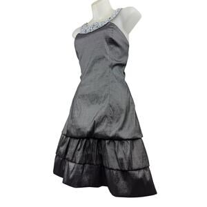 Y2K TABOO USA silver taffeta mini dress with bling collar